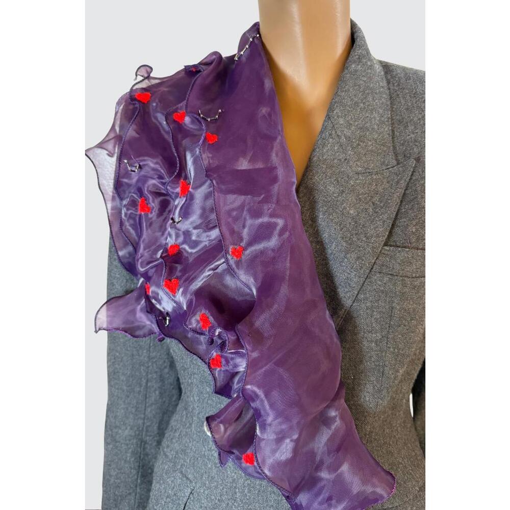 Vintage grey blazer DIY ART PROJECT with Embroidery and ruffle detail size M - Picture 3 of 9